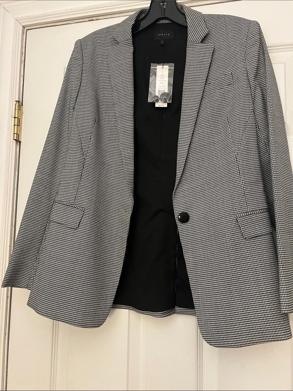 Theory Black & White Mini Houndstooth Single-Button Blazer